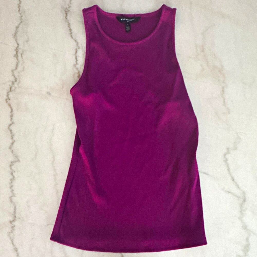 WHBM FORME Womens Purple Solid Ribbed Scoop Neck Sleeveless Tank Top L 0131